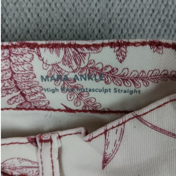 DL1961 Mara Ankle Jeans 23X27 White/Red High Rise Instasculpt Stretch Floral - Picture 7 of 16